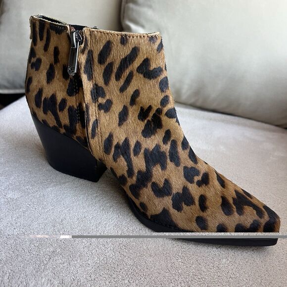 Sam Edelman Walden Leopard Fur Block Heel Ankle Boot Bootie Women 7 Animal Zip - Picture 3 of 16